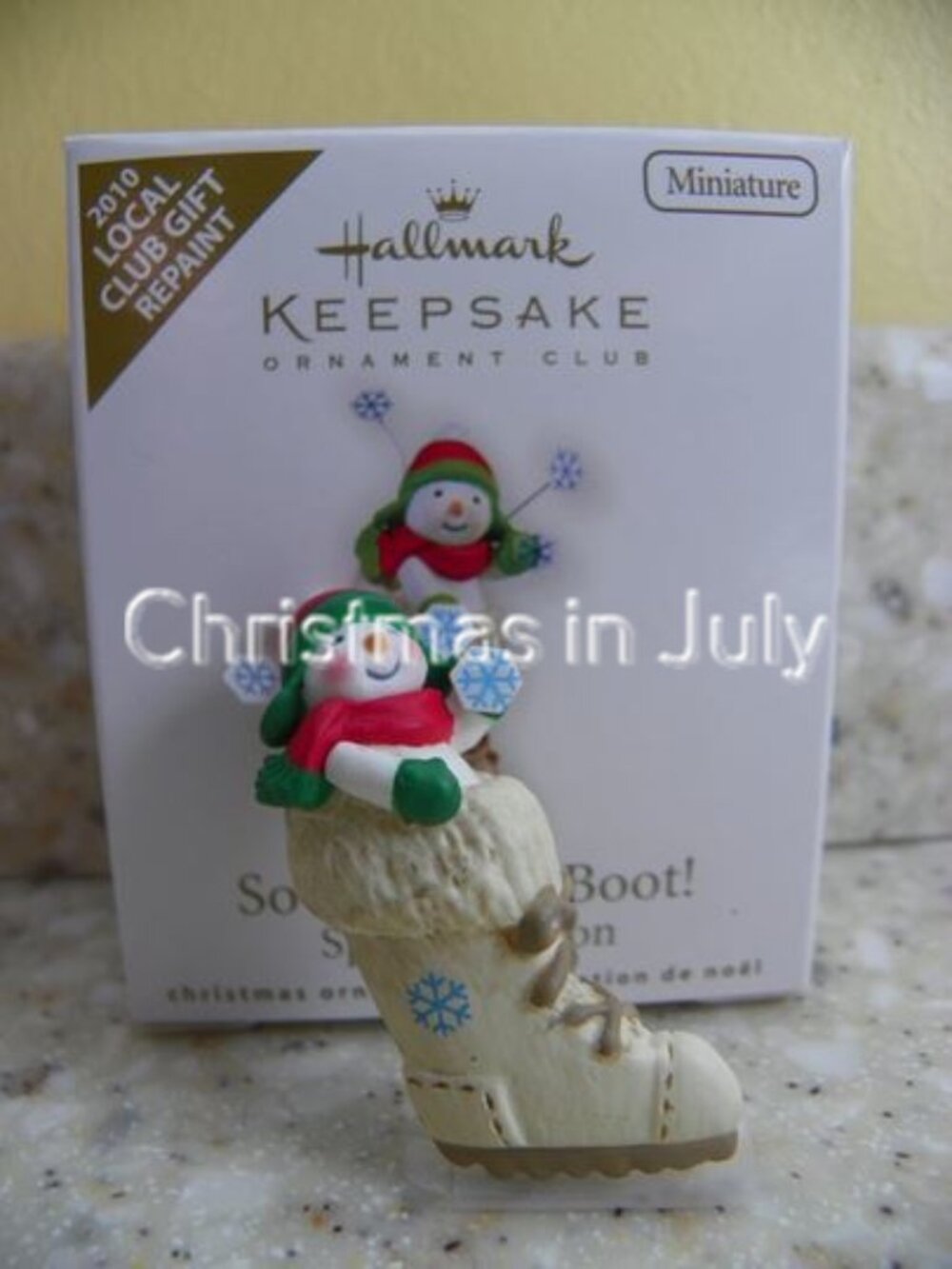 Hallmark 2010 So Cute in a Boot Local Club Repaint mini Christmas Ornament